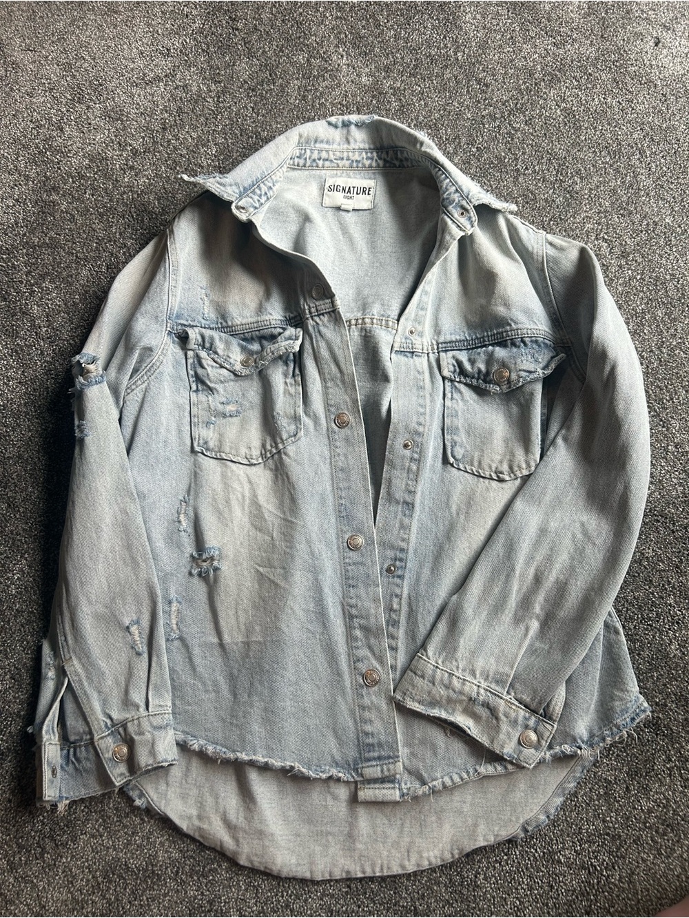 Signature Faded Light Blue Distressed Denim Shacket